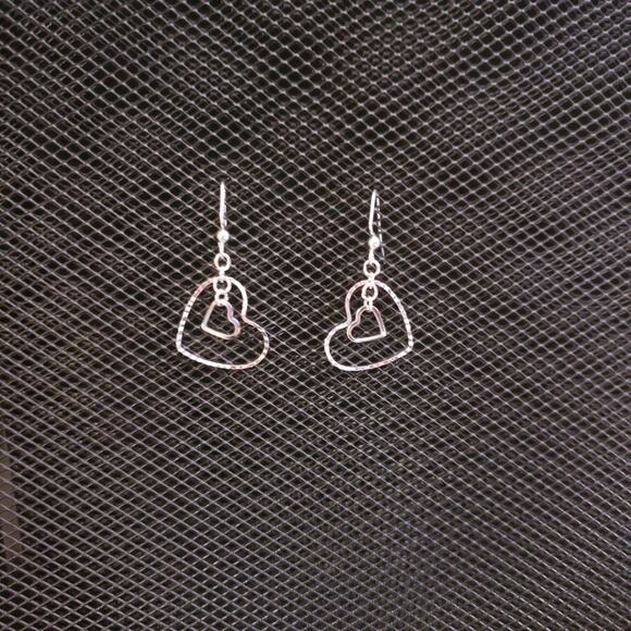 Silver double heart earrings - Picture 2 of 4